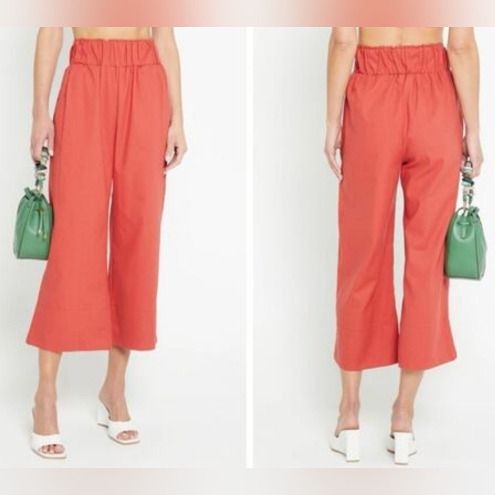 KOURT Chrishell Linen Blend Wide Leg Crop Pants Burnt Orange Size M